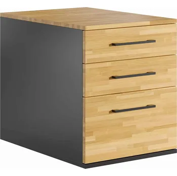 Bílý dubový podstavec se zásuvkami pod stolem - Černá