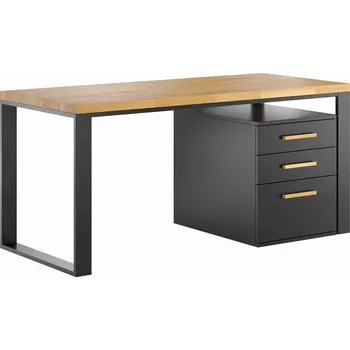 Psací stůl Psací stůl s dřevěnou deskou 140x70cm s podstavcem a zásuvkami pro loftovou kancelář - Černá , NE , 140x70 cm