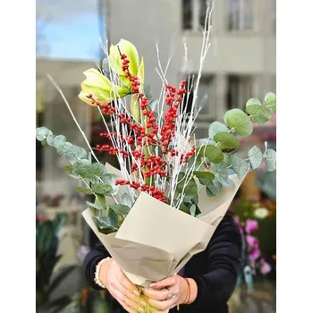 umělá květina Kytice Vánoční Amarylis v Ilexu