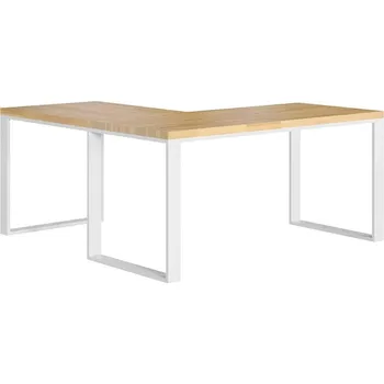 Psací stůl Rohový psací stůl s dřevěnou deskou loft 180x70cm - Bílá , NE , Práva , 200x70 cm