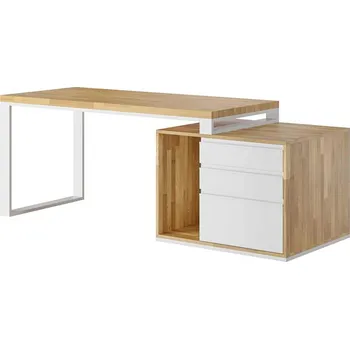 Psací stůl Psací stůl na podstavci, dřevo s kovem Loft Office Plus - Bílá , NE , Vpravo (kontejner) , 160x70 cm