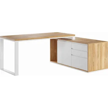 Psací stůl Rohový počítačový stůl s dubovou deskou 180x70 cm, bílý, levý. - Bílá , NE , Práva , 180x70 cm