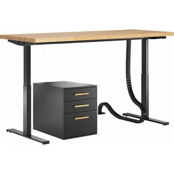 Psací stůl Psací stůl s výškově nastavitelnou deskou a skříňkou se zásuvkami v bílé barvě 160x70 - Černá , 180x70 cm