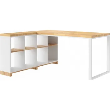 Psací stůl Dřevěný a kovový rohový stůl v podkroví, moderní kancelář vpravo - Bílá , NE , Vlevo , 160x70 cm