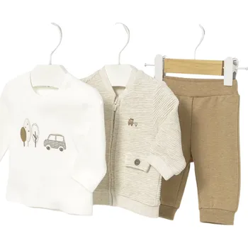 Kojenecký overall MAYORAL tepláková souprava 3ks mikina, tričko DR, tepláky hnědá, krémová vel. 65 cm