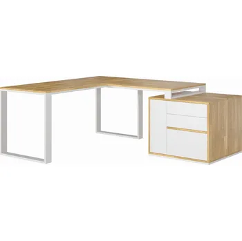 Rohový psací stůl s plochou deskou Loft office slim - Bílá , NE , Práva , 200x70 cm