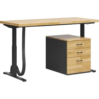 Psací stůl Bílý nastavitelný počítačový stůl a dřevěný podstavec se zásuvkami 160x70cm - Černá , 180x70 cm