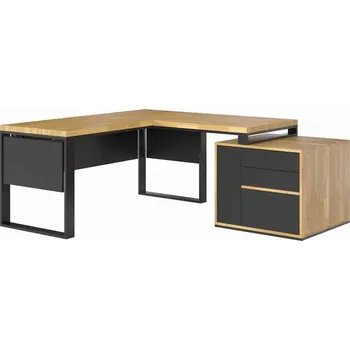 Psací stůl Rohový psací stůl s dřevěnou deskou, zásuvkami a kryty, pravý 160x70 - Bílá , ANO , Práva , 180x70 cm