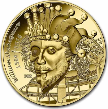 Zlatá mince Francie "William Shakespeare" (proof) 2022g., 7,78 g ryzího zlata (proof 0.999)