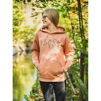 Dámská mikina Dámská lososová mikina Kvítí - volný střih Lososově růžová L
