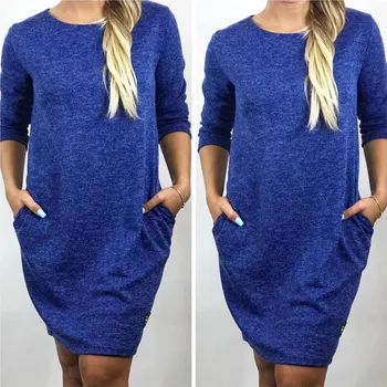 Dámské šaty Teplejší šaty Classic Barva: Modrá, Velikost: uni