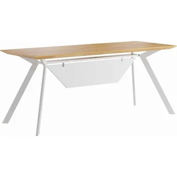Psací stůl Bílý psací stůl Simple Active s dřevěnou deskou a blendou 180x70cm - Bílá , ANO , 200x70 cm