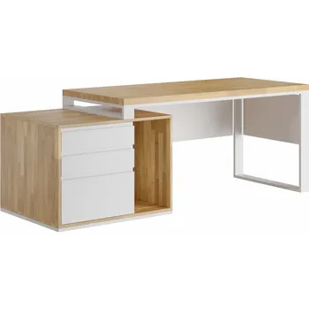 Psací stůl Psací stůl s dřevěnou deskou Loft Office Plus levý - Bílá , ANO , Vlevo (podstavec) , 200x70 cm