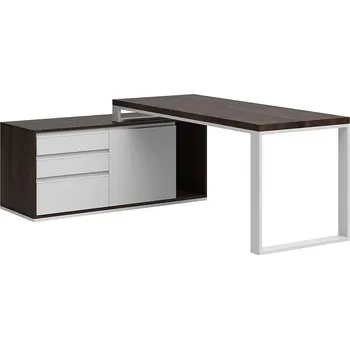 Psací stůl Rohový psací stůl s černou dřevěnou deskou - Bílá , NE , Vlevo , 180x70 cm