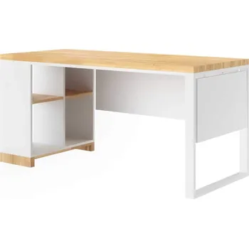 Psací stůl Bílý psací stůl s policemi a krytem pod deskou, levý 160x70 - Bílá , ANO , Vlevo (podstavec) , 200x70 cm