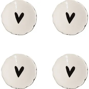 Dveřní kování Sada 4 ks béžová keramická úchytka s černým srdíčkem Heart – 4 cm