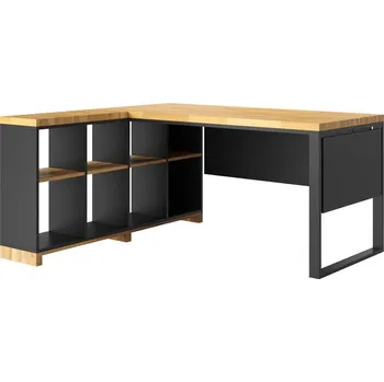 Psací stůl Rohový kancelářský stůl dřevo s kovem "moderní kancelář" pravá strana - Černá , ANO , Vlevo , 200x70 cm