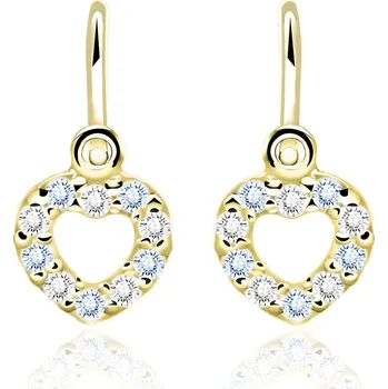 Náušnice Emmy’s | Dětské náušnice srdíčka | EM 70508 | ze žlutého zlata s kamínky světle modrýmii a bílými | zapínání brizura