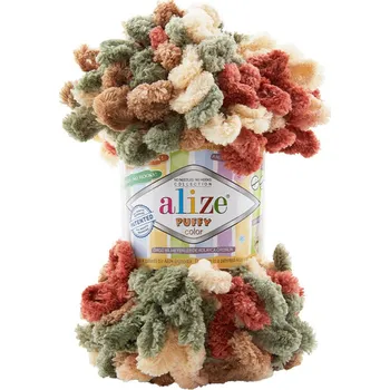 Příze Alize Puffy Color - 6039 - Cihlová, khaki, béžová