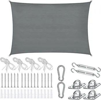 Stínicí technika TecTake GmbH 406197 stínící plachta sunny, odolný hdpe materiál s uv ochranou - 2 x 3 m,šedá