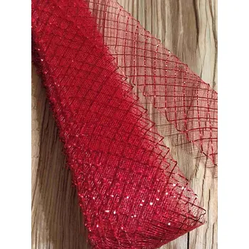 Krajka Modistická krinolína na vyztužení šatů šíře 4 cm s lurexem barva červená