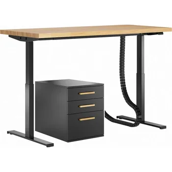 Psací stůl Psací stůl s výškově nastavitelnou deskou a skříňkou se zásuvkami v bílé barvě 160x70 - Černá , 160x70 cm