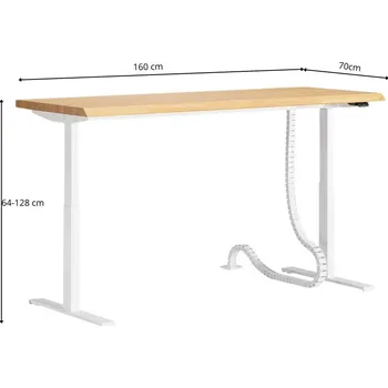 Psací stůl Bílý stůl s nastavitelnou výškou 160x70 cm. Ergonomická pracovní deska - Bílá , 180x70 cm