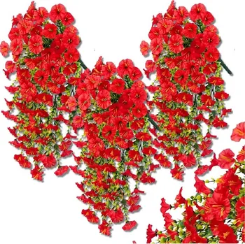 umělá květina Camerazar Závěsné dekorativní umělé květiny svlačec 3 ks červená girlanda na výzdobu
