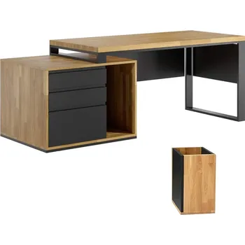 Psací stůl Kancelář v podkroví a psací stůl. Prémiový koš ZDARMA - Bílá , ANO , Vpravo (kontejner) , 200x70 cm