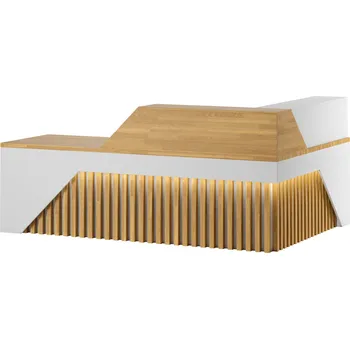 Dětsný nábytek Recepční pult moderní bílý s dřevěnými lamelami - Bílá , Vlevo