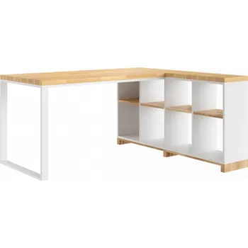 Psací stůl Dřevěný a kovový rohový stůl v podkroví, moderní kancelář vpravo - Bílá , NE , Práva , 200x70 cm