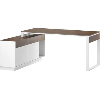 Psací stůl Rohový psací stůl černý s kancelářskou kartotékou - Vlevo , Kubánské cigaro/bílá