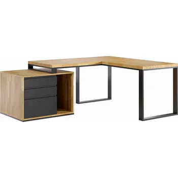 Psací stůl Rohový psací stůl s podnoží a zásuvkami 160x70 - pravý - Černá , NE , Vlevo , 200x70 cm