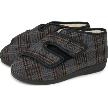 Dámská zimní obuv Vlnka Dámská zateplená obvazová obuv s ovčí vlnou na suchý zip káro šedá velikost obuv dospělí 36