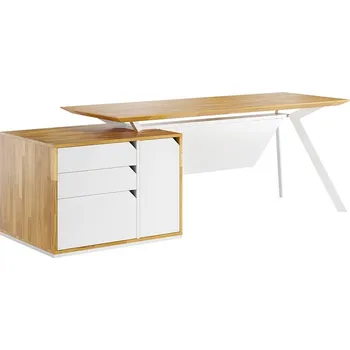 Psací stůl Bílý stůl s dřevěnou deskou loft industrial Active 180x70cm - Černá , NE , Vlevo (podstavec) , 200x70 cm