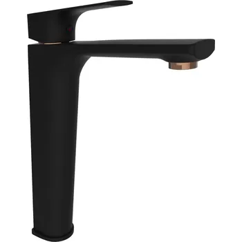 Vodovodní baterie Rubineta Modena Umyvadlová vysoká baterie, černá-růžově zlatá, OLBAMOD18DBG