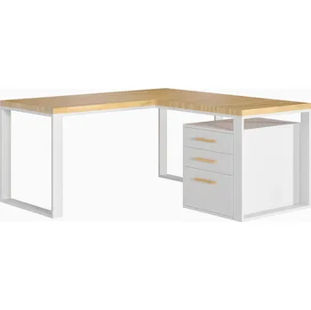 Psací stůl Rohový psací stůl s dřevěnou půdní deskou + podstavec. 160x70+90x70 - Bílá , NE , Práva , 180x70 cm