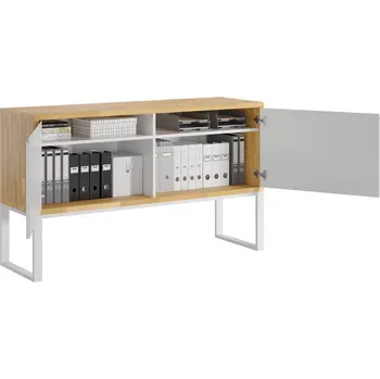 Komoda Dvoudveřová komoda na dokumenty bílá se dřevem 140 - Bílá