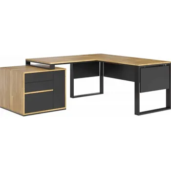 Psací stůl Bílý rohový psací stůl s plochou deskou Loft office slim - Černá , ANO , Vlevo , 200x70 cm