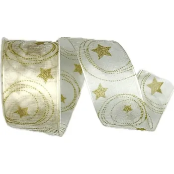 Stuha Stuha vánoční STARS HARMONY CREAM krémová 40mm x 2m (15,-Kč/m) (Stuha vánoční organzová, krémová, transparentní, s vlascem v lemu)