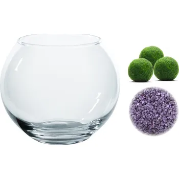 Akvárium SET Řasokoule a akvarijní koule 0,8 l s fialovým štěrkem