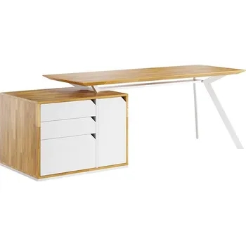 Psací stůl Bílý studijní stůl s dřevěnou deskou Active - Černá , NE , Vpravo (kontejner) , 200x70 cm