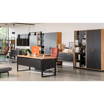 Psací stůl Loft Kancelářský nábytek a skříňový set z dubového dřeva a kovu