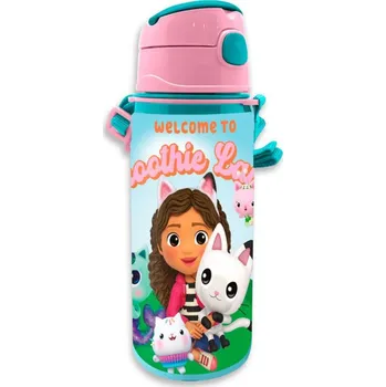 Láhev Kids Euroswan Hliníková láhev s uchem 600ml Cat House Gabi. Gabbyin domeček pro panenky GD00010 Dětská láhev na vodu Euroswan