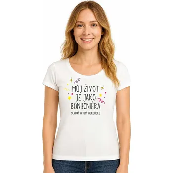 Dámské tričko Tričko dámské - Můj život je jako bonboniéra - bílé - XL