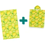 Plážový set LEMONS – osuška 100×180 cm a pončo 80×145 cm, zelený 226242640