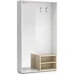 PLAN Šatní stěna BORDER s botníkem a zrcadlem, 2 háčky, bílá/dub přírodní 104343521