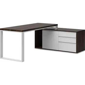 Psací stůl Rohový psací stůl s černou dřevěnou deskou - Bílá , ANO , Práva , 160x70 cm