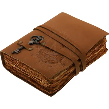 Zápisník Námořnický kožený deník s růžicí kompasu a klíčem na obale