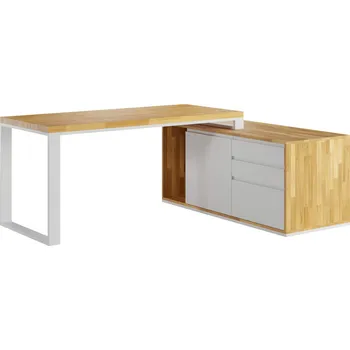 Psací stůl Průmyslový rohový psací stůl s černou podnoží pod stolem 160x70cm, loftová kancelář plus, pravostranný - NE , Bílá , Práva , 160x70 cm